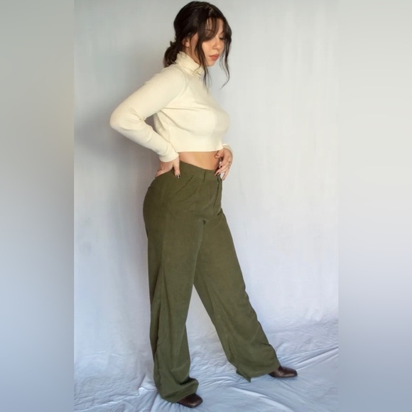 WIDE Leg Corduroy Pants - Olive - Picture 4 of 4